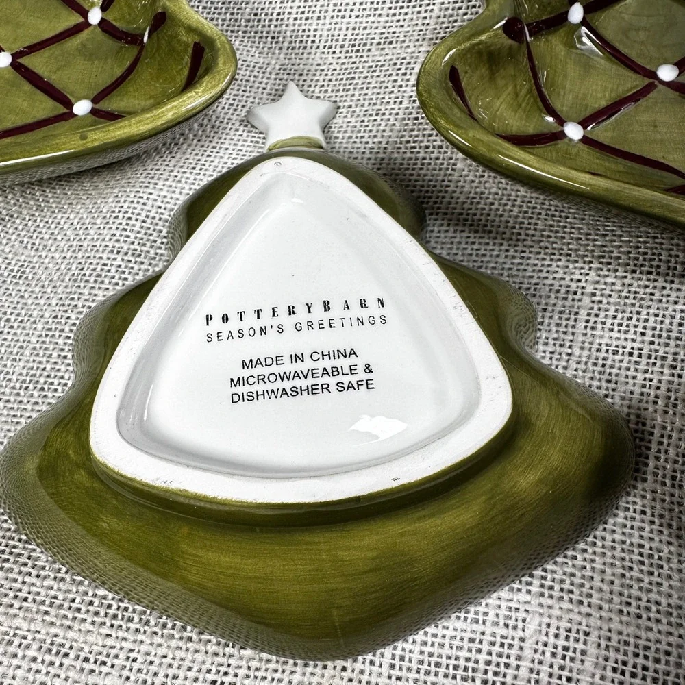 Pottery Barn Seasons Greetings Christmas Tree Bon Bon Bowls Set of 4 Green